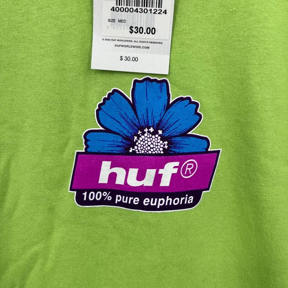 HUF‎ Worldwide T-Shirt Men's Size M Lime Green Flower Logo Graphic Tee New NWT - Picture 4 of 10